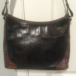 Vintage Brahmin Purse Pecan Croc Black Leather Combo Shoulder Handbag